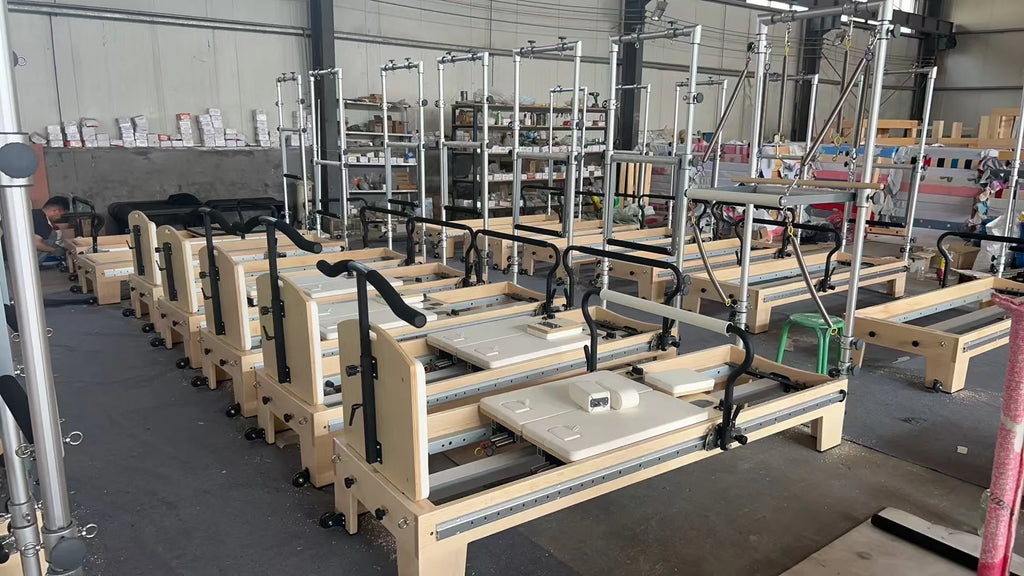 Split Carriage Maple Wood Pilates Reformer Tower White