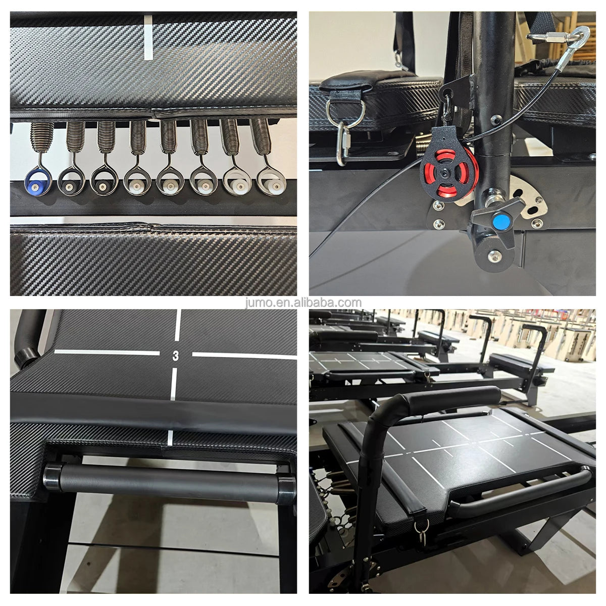 Aluminum Pilates Reformer Commercial Studio Equipment 317cm Black