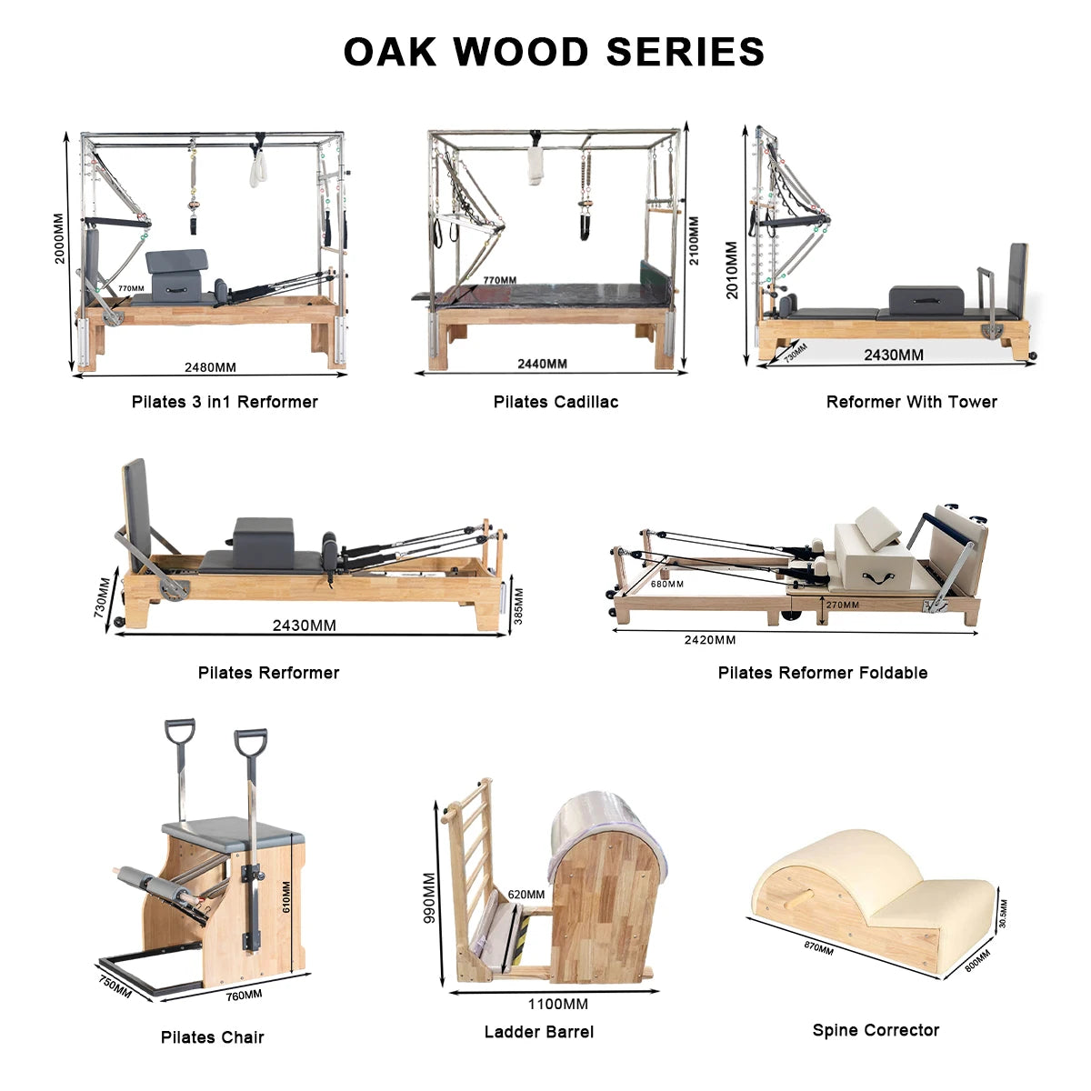 Oak Wood Pilates Reformer Commercial Studio Equipment
