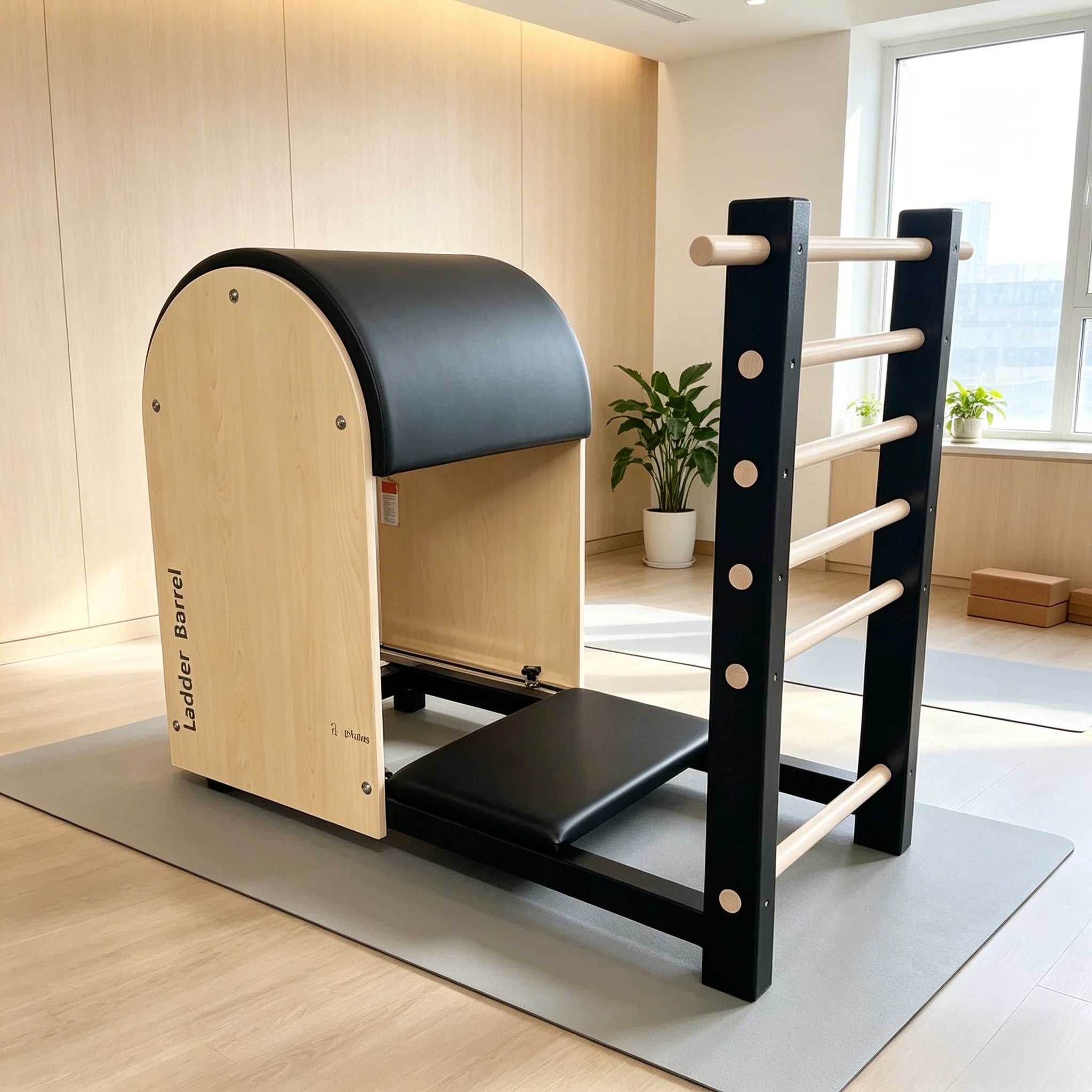 Pilates Ladder Barrel Maple Wood Steel Frame 119x82x101cm