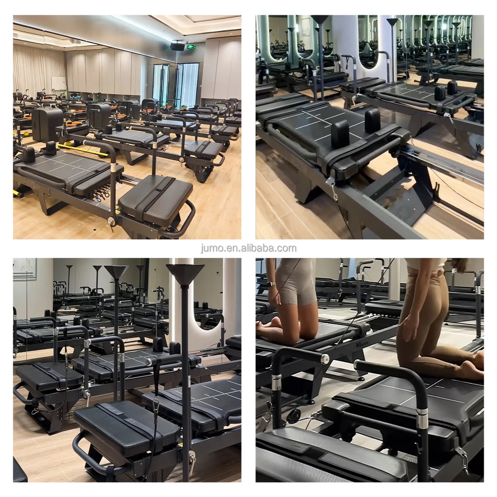 Professional Commercial Pilates Reformer Machine Adjustable Aluminium Frame Black