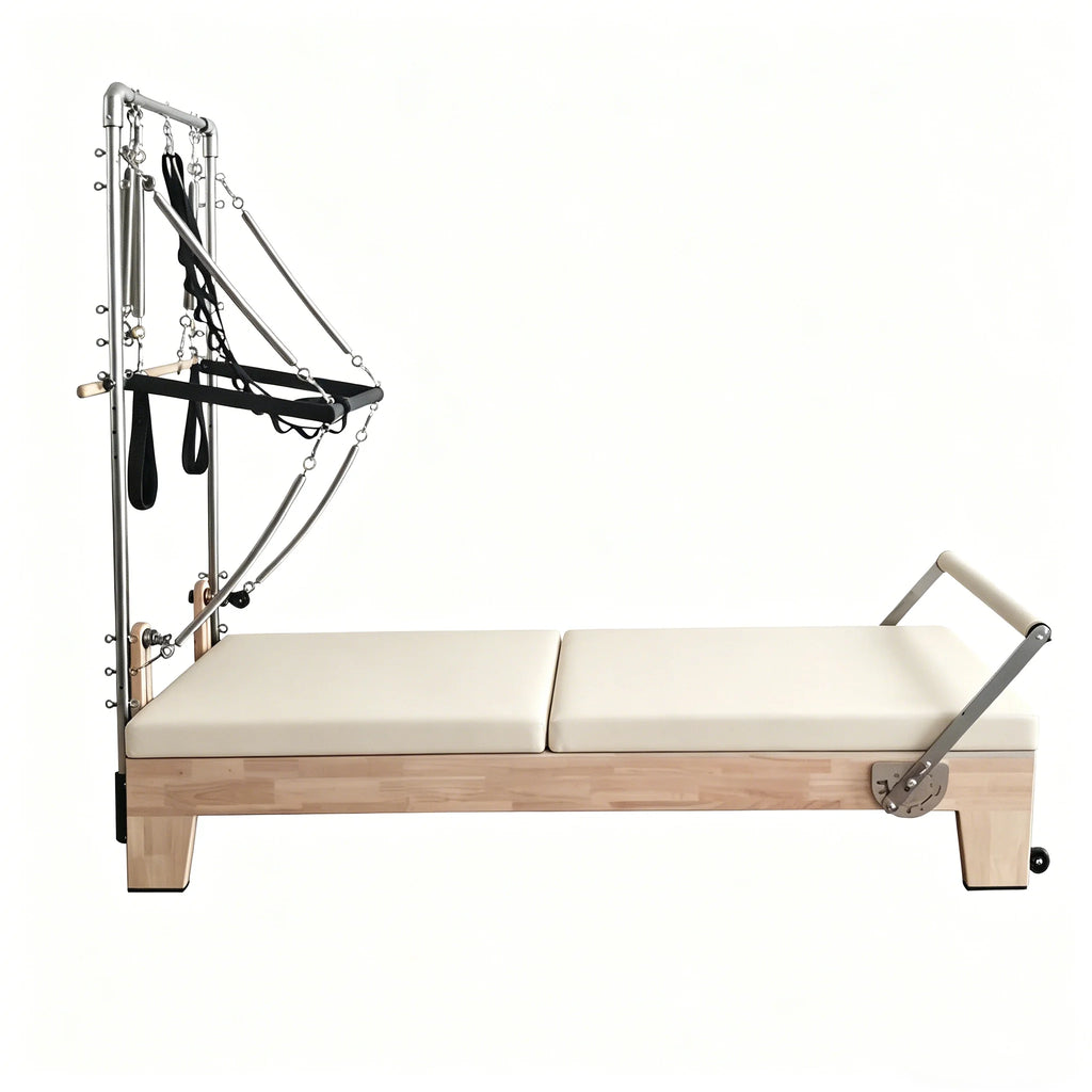 Professional Oak Pilates Reformer Tower with Half Trapeze 233x74x198cm