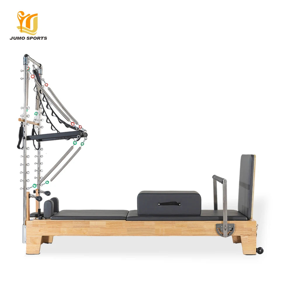Oak Wood Pilates Reformer with Tower, Professional Studio Edition Black