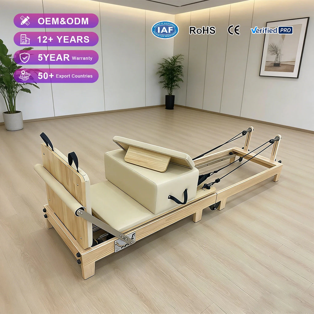 JUMO KFW Foldable Oak Wood Pilates Reformer 255cm