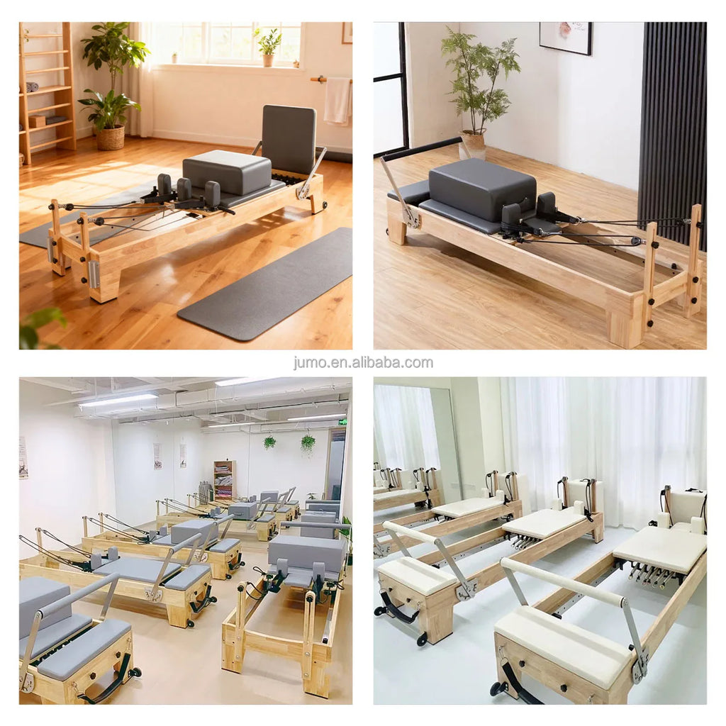 Professional Oak Wood Pilates Reformer Commercial Studio Grade 2430mm