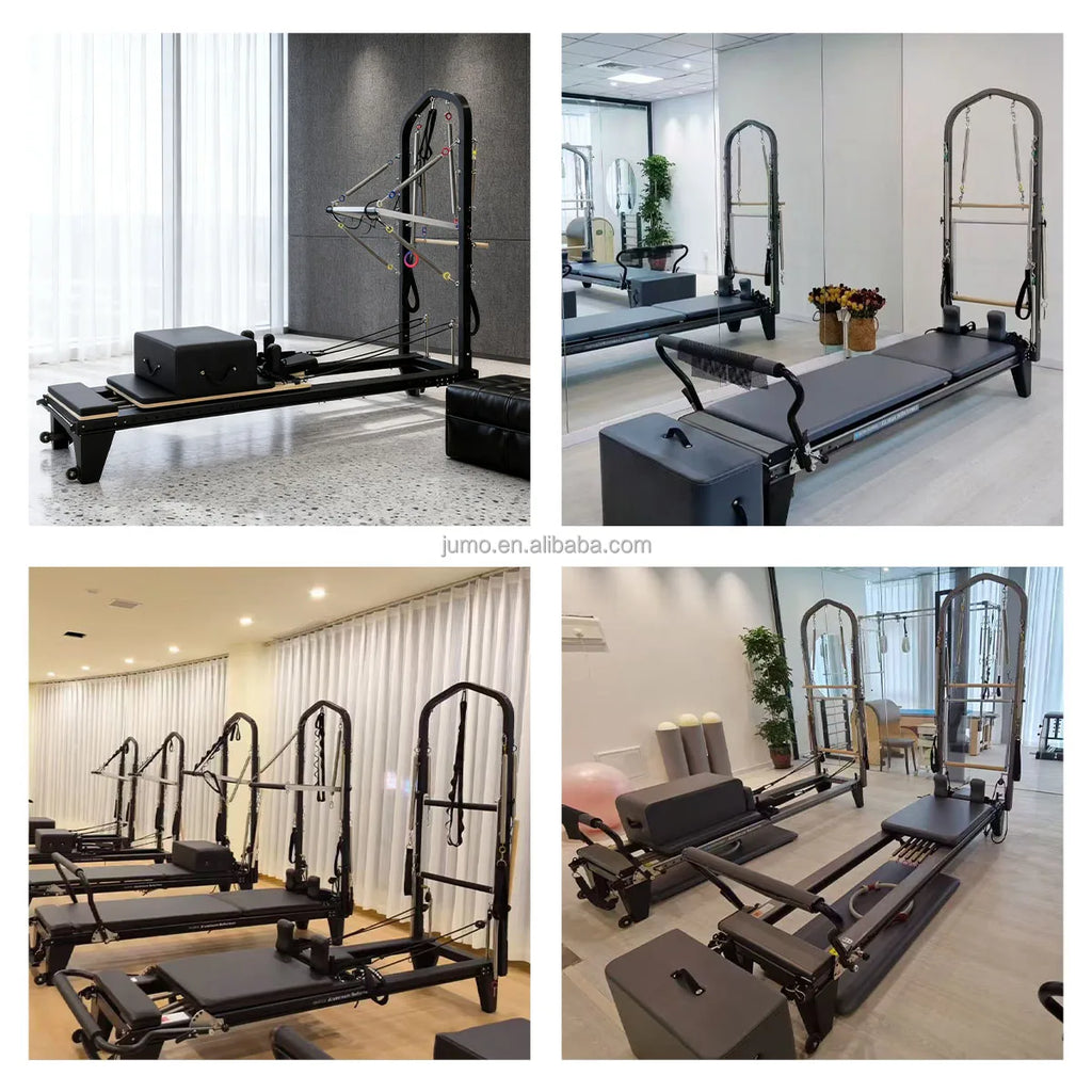 Aluminum Pilates Reformer with Half Tower Black 94in Frame