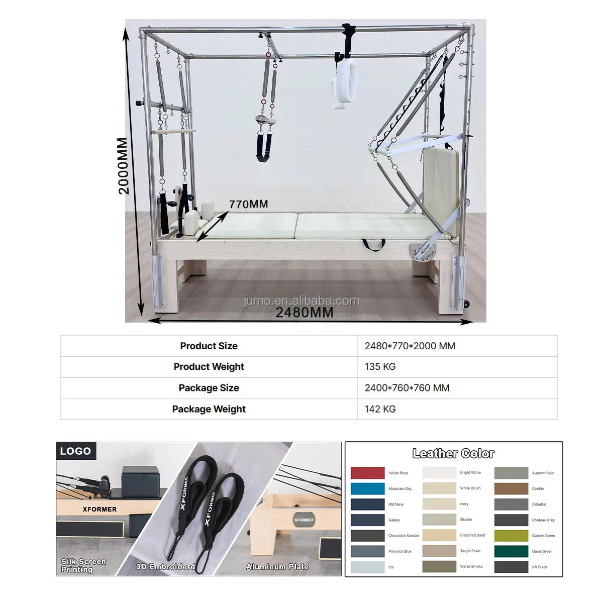 Oak Wood Pilates Reformer Cadillac with Trapeze Tower Gray