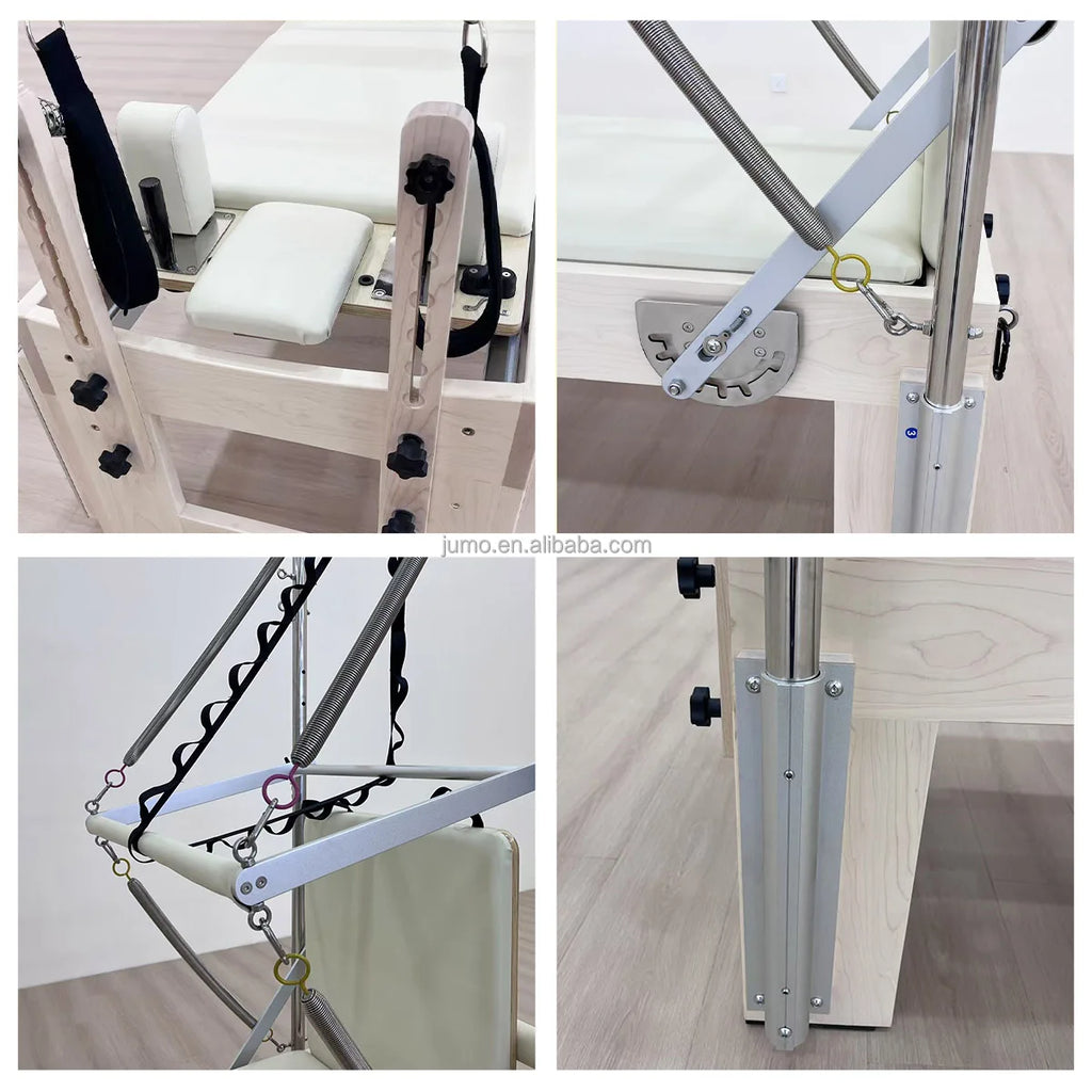 Oak Wood Pilates Reformer Cadillac with Trapeze Tower Gray