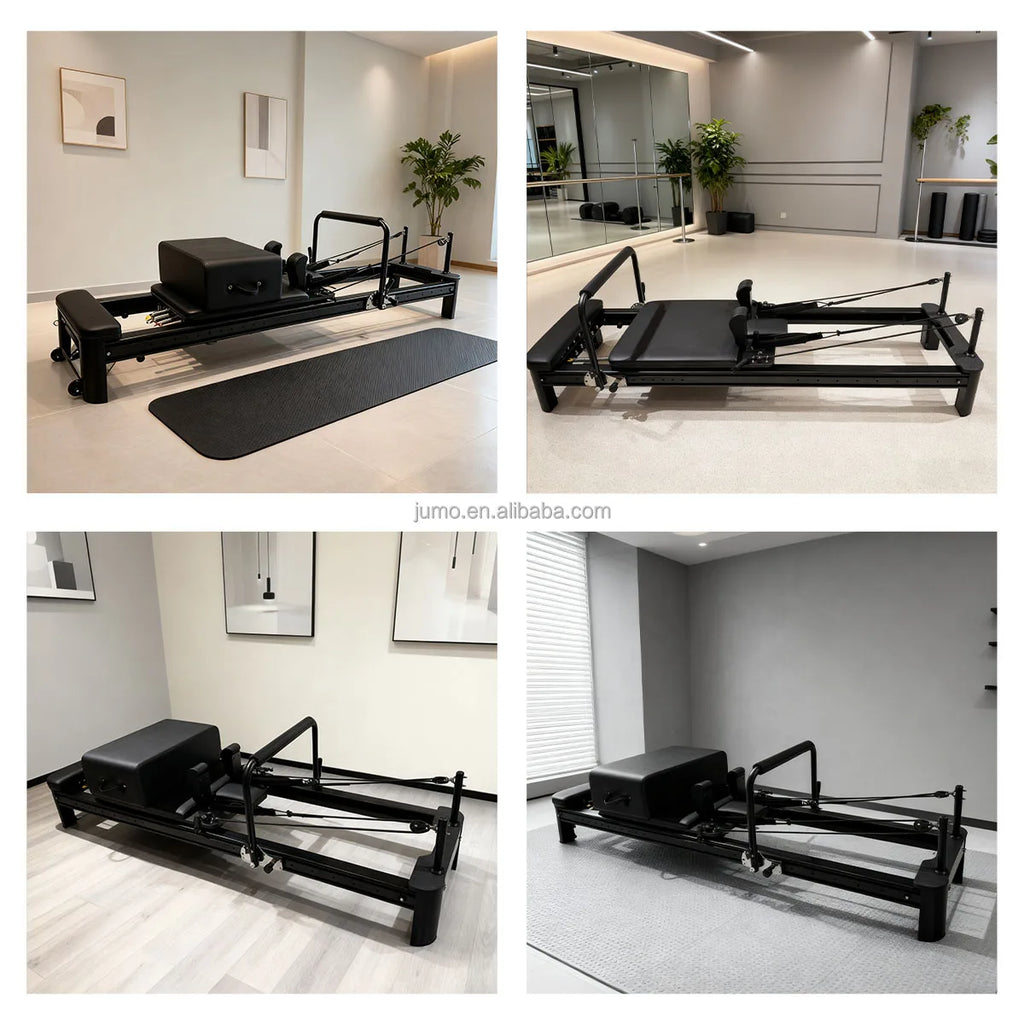 Aluminum Pilates Reformer Commercial Studio Grade Smooth Glide Black