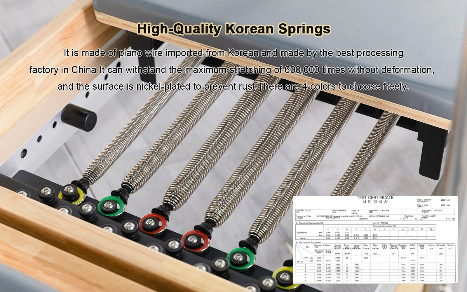 Oak Wood Pilates Reformer, Commercial Studio Equipment Adjustable Resistance