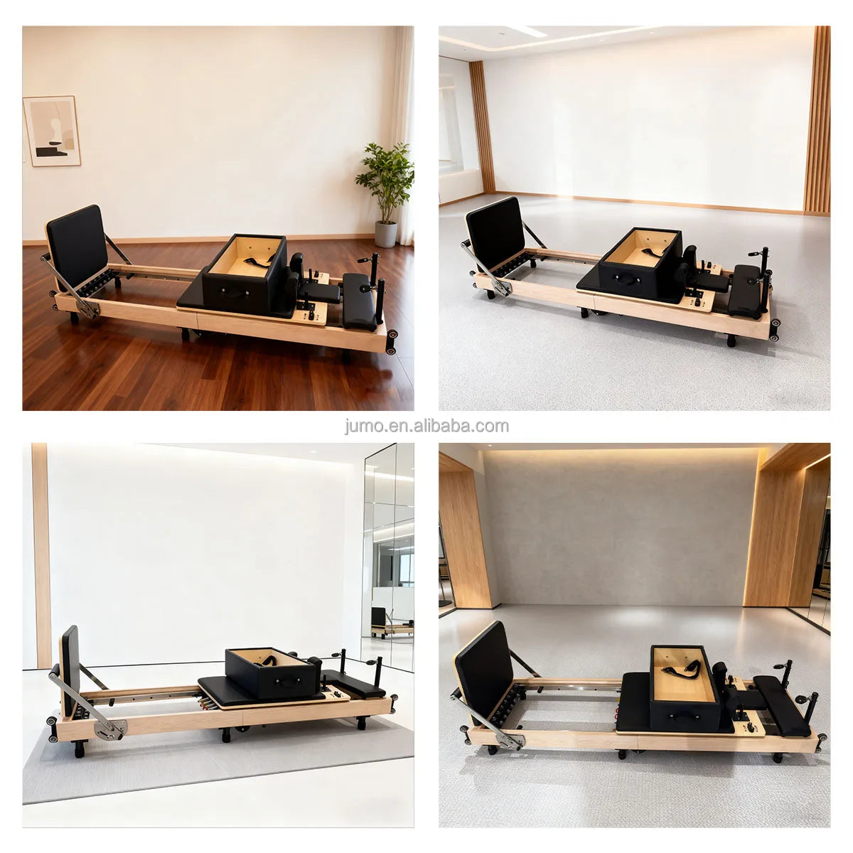 JUMO Foldable Maple Wood Pilates Reformer Black 2550mm
