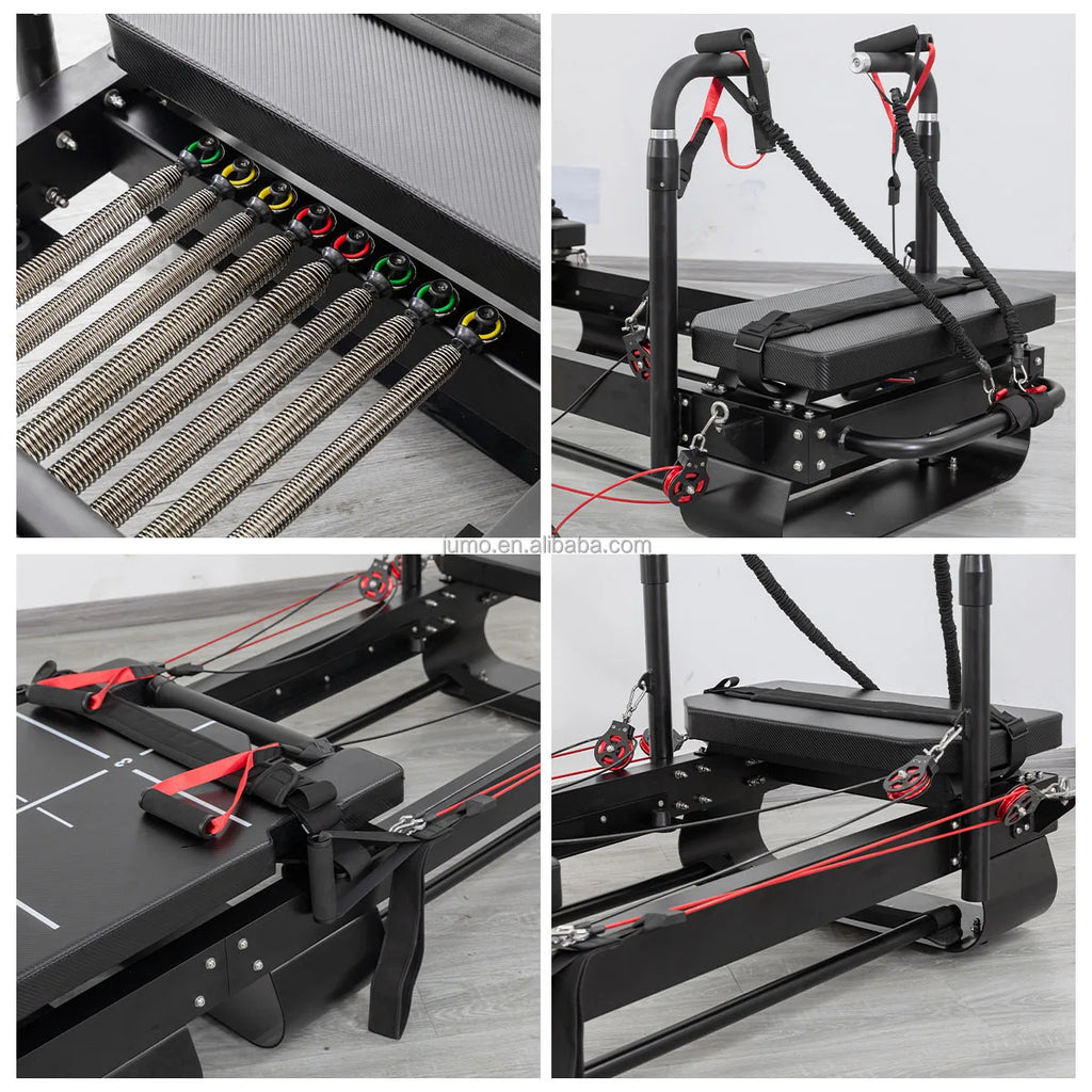 Aluminum Pilates Reformer Commercial Grade Smooth Glide 3290mm Black