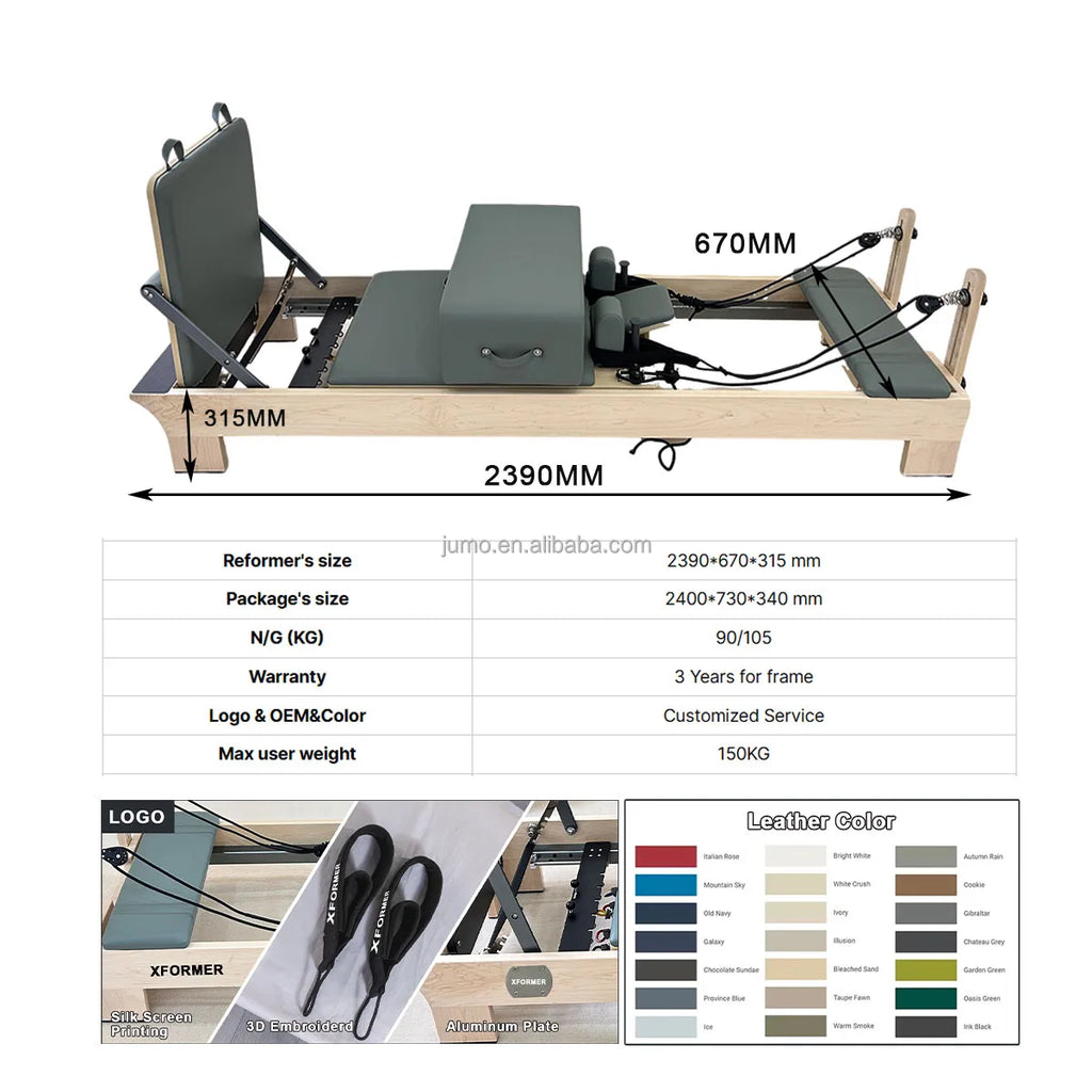 MW03 Professional Maple Wood Pilates Reformer Concealed Rail 94in