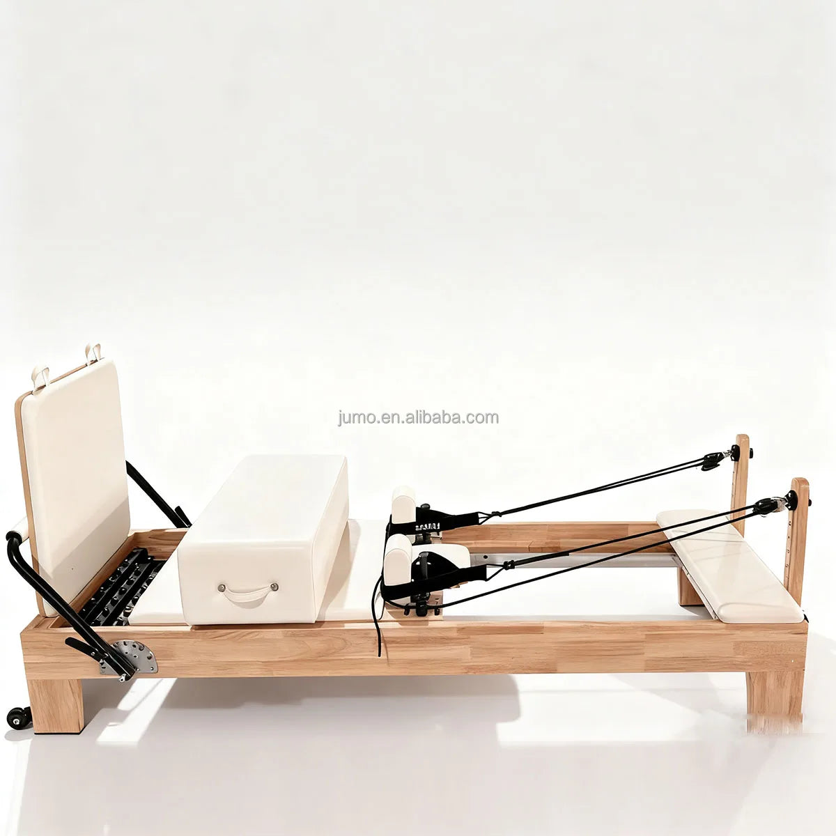 Oak Wood Pilates Reformer Adjustable Resistance Studio Equipment 240cm
