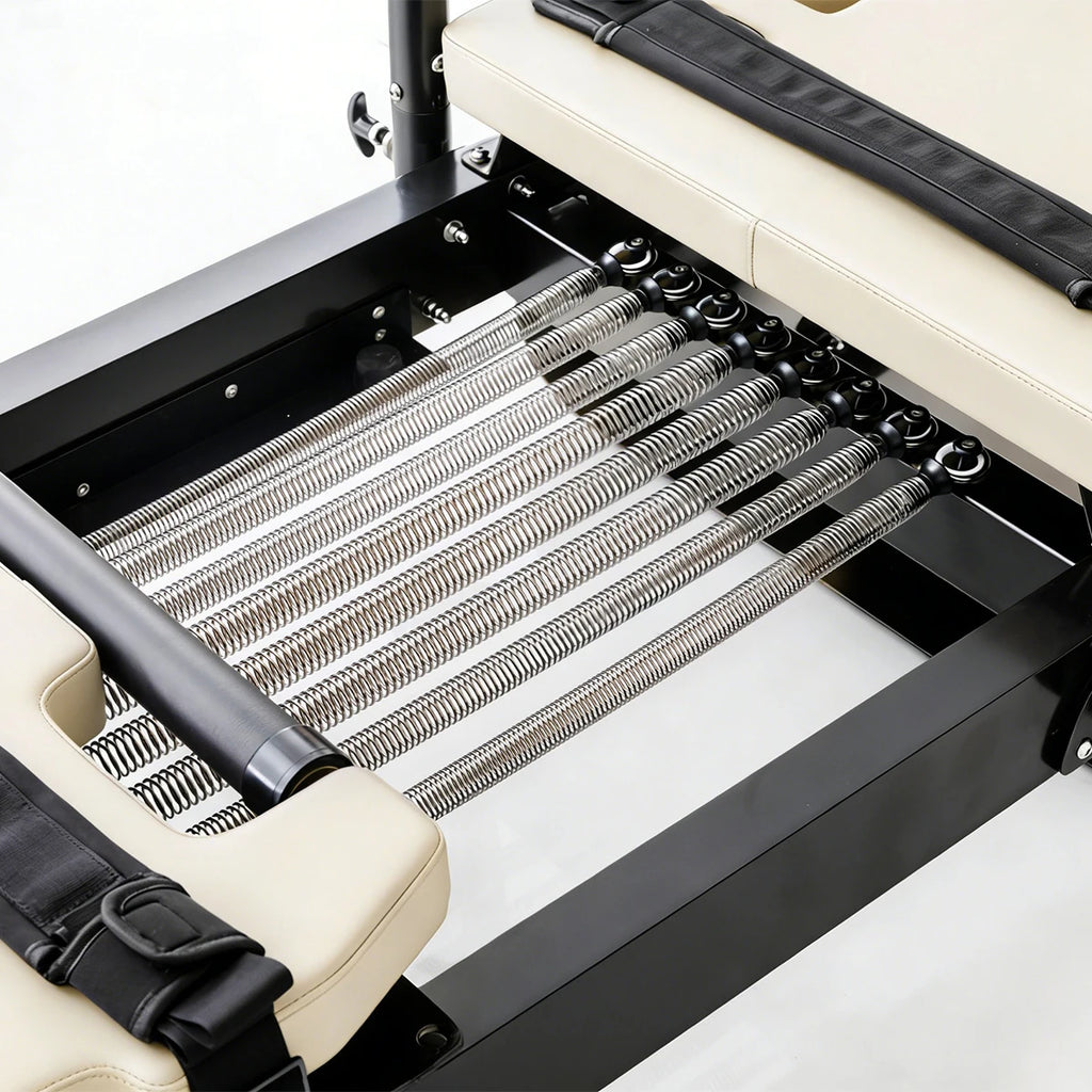 Aluminum Pilates Reformer Commercial Grade Adjustable Carriage System White