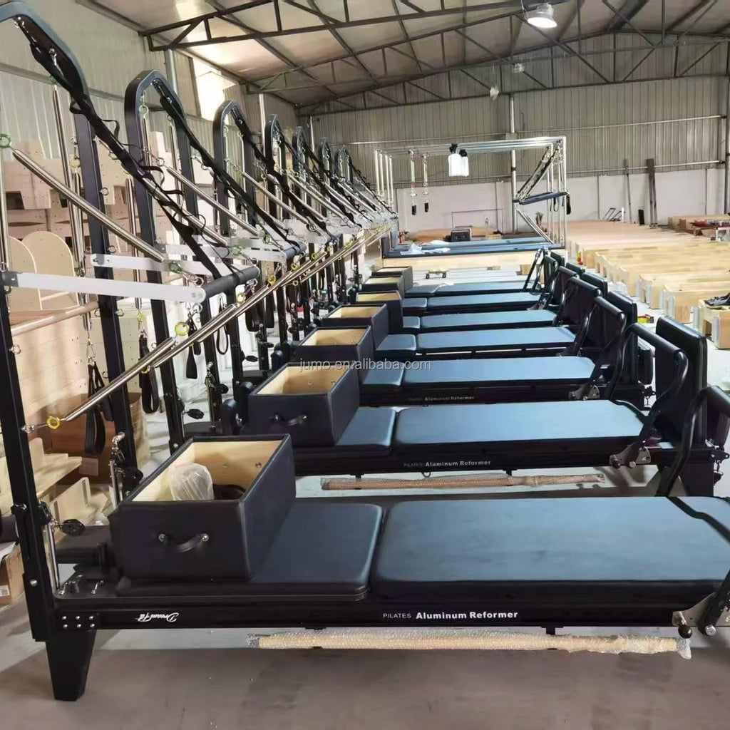 Aluminum Pilates Reformer with Half Tower Black 94in Frame