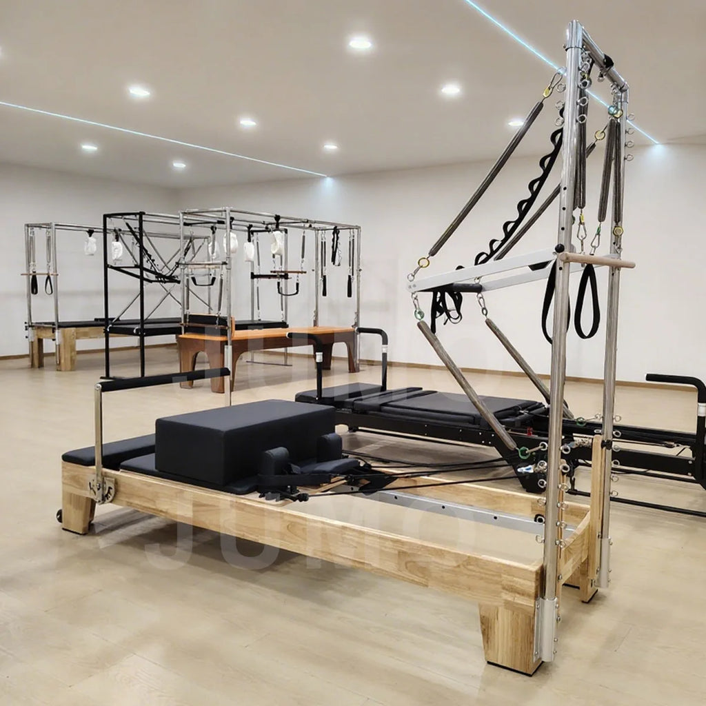 Oak Wood Pilates Reformer with Tower Adjustable Footbar