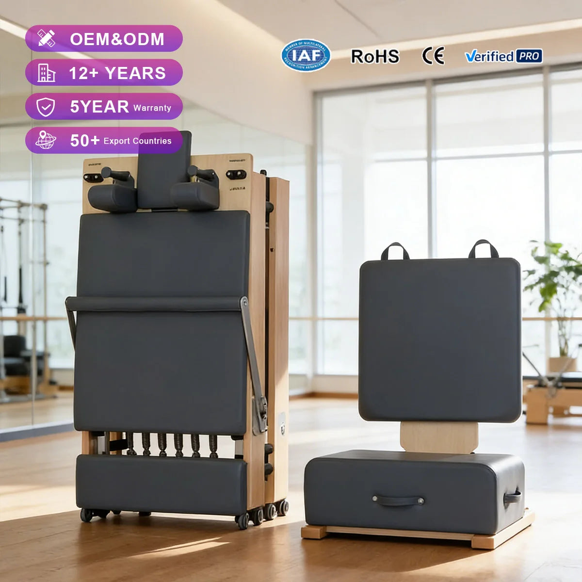 Jumo Foldable Oak Wood Pilates Reformer Studio Equipment 255cm