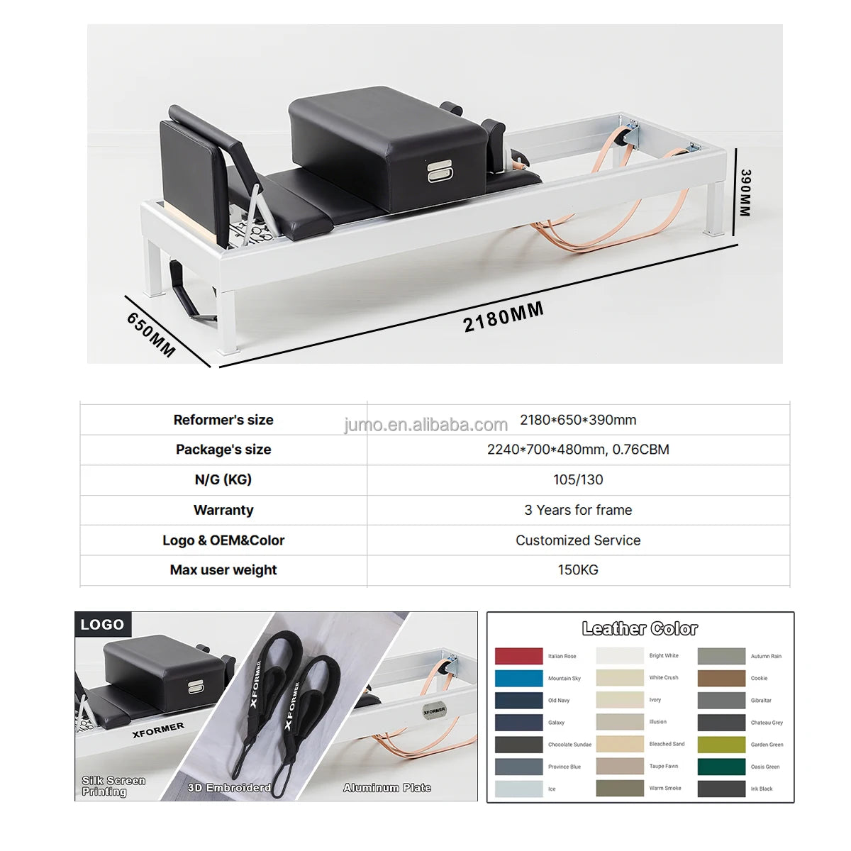 Commercial Aluminum Pilates Reformer Studio Equipment Adjustable Resistance System
