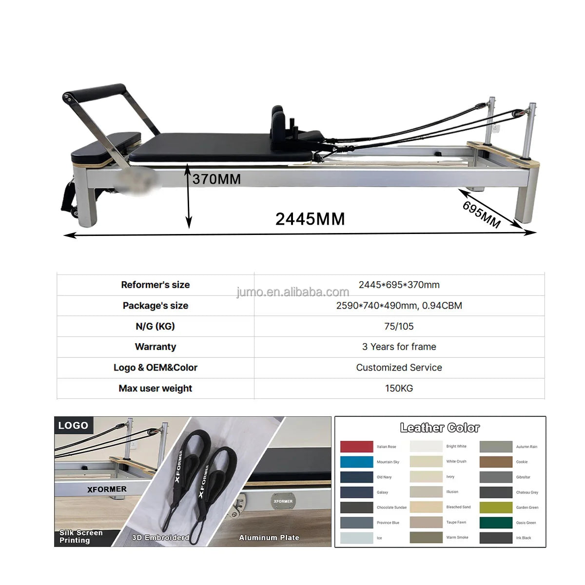 Commercial Core Bed Pilates Reformer Aluminum White