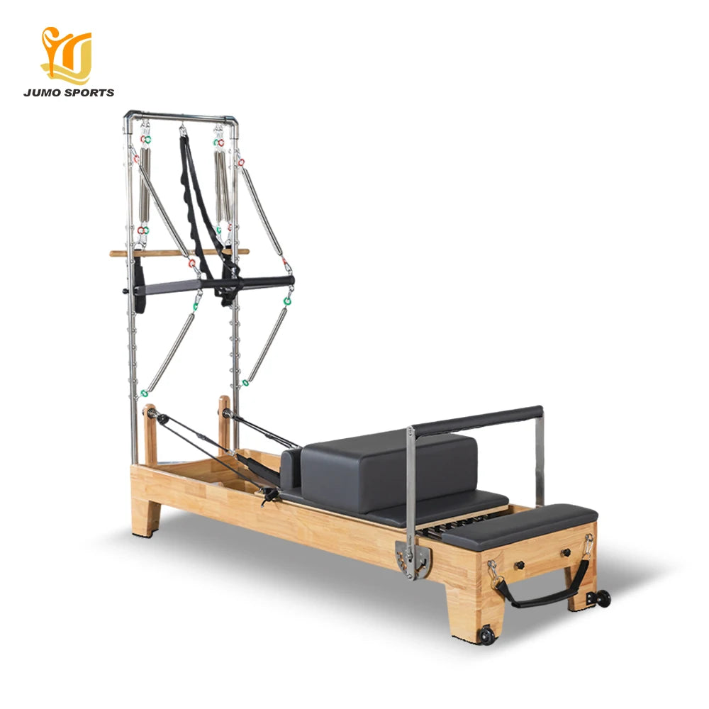 Oak Wood Pilates Reformer Machine With Tower Adjustable Resistance
