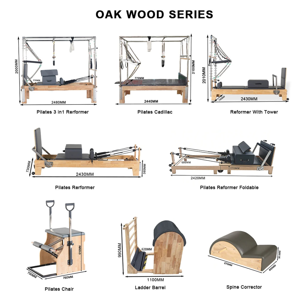 JUMO KFW Oak Wood Foldable Pilates Reformer Machine White