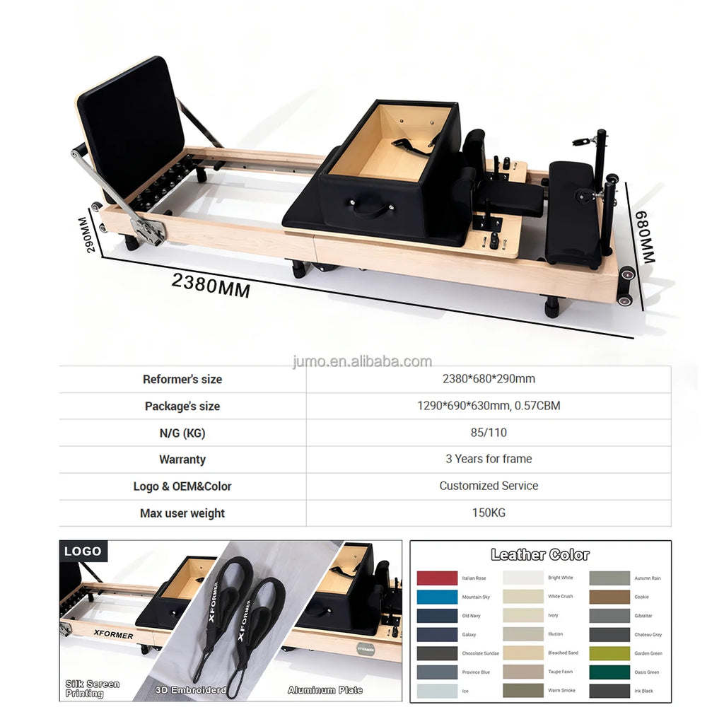 Foldable Maple Wood Pilates Reformer Machine 94in Black