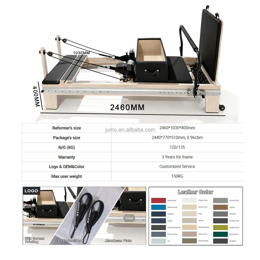 Maple Wood Pilates Reformer Professional Studio Equipment Black 2460mm