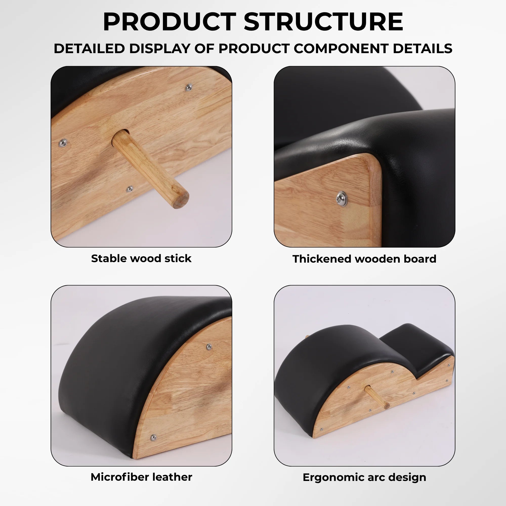 Maple Wood Pilates Spine Corrector Portable Studio Equipment Black