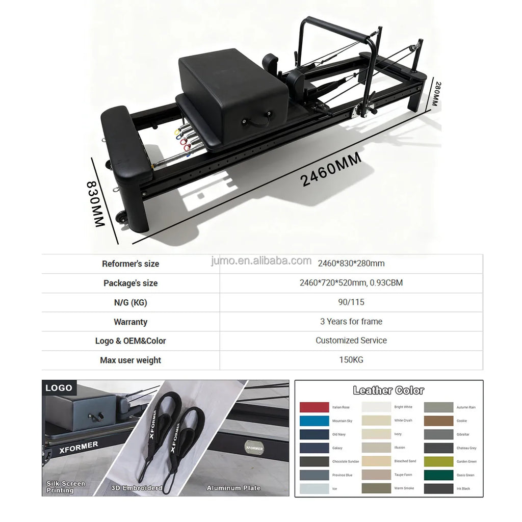 Aluminum Pilates Reformer Studio Grade 97in Black