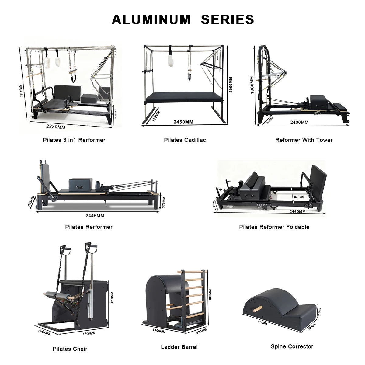 Professional Pilates Cadillac Trapeze Table Aluminum Studio Equipment Black
