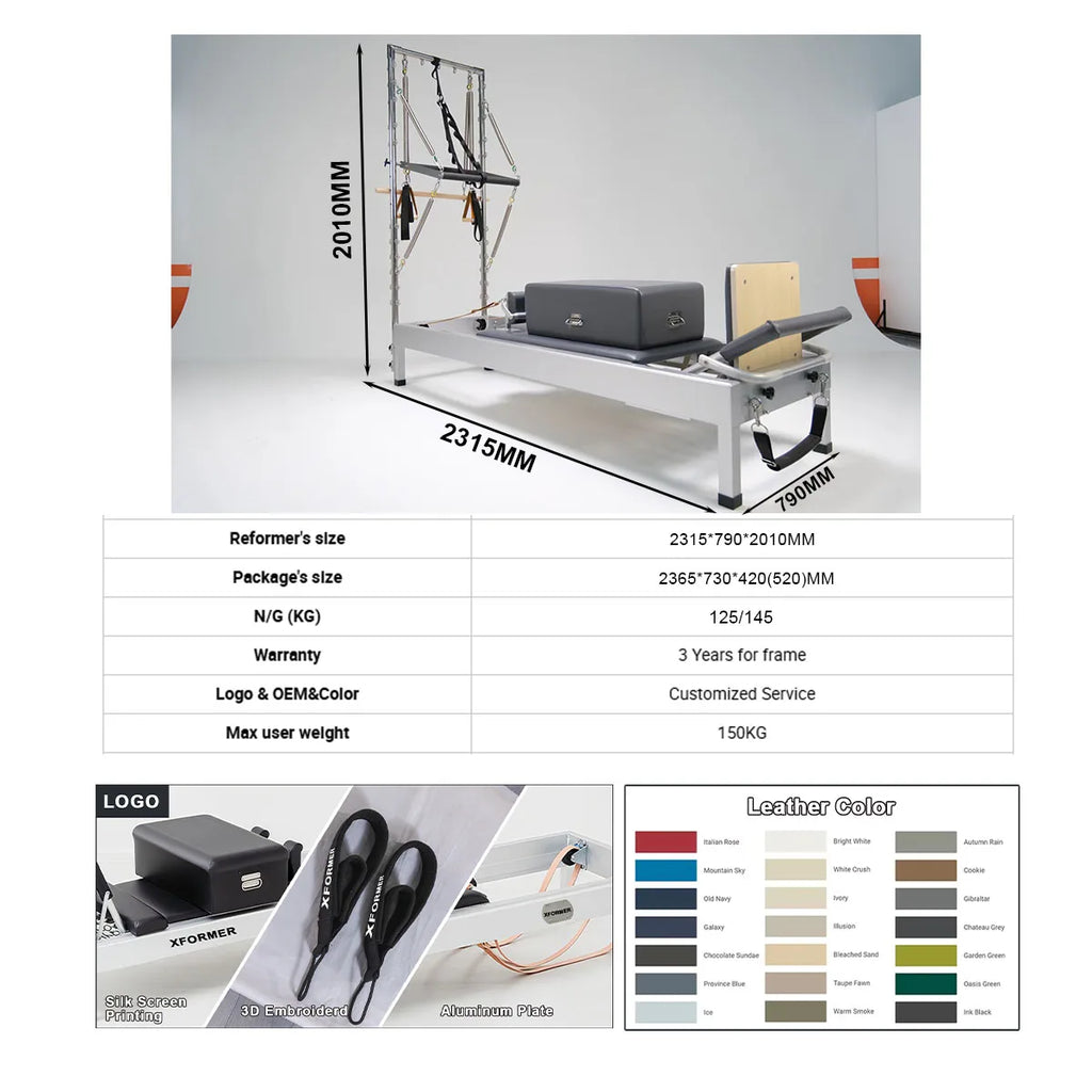Professional Aluminum Pilates Reformer Commercial Grade 2315mm