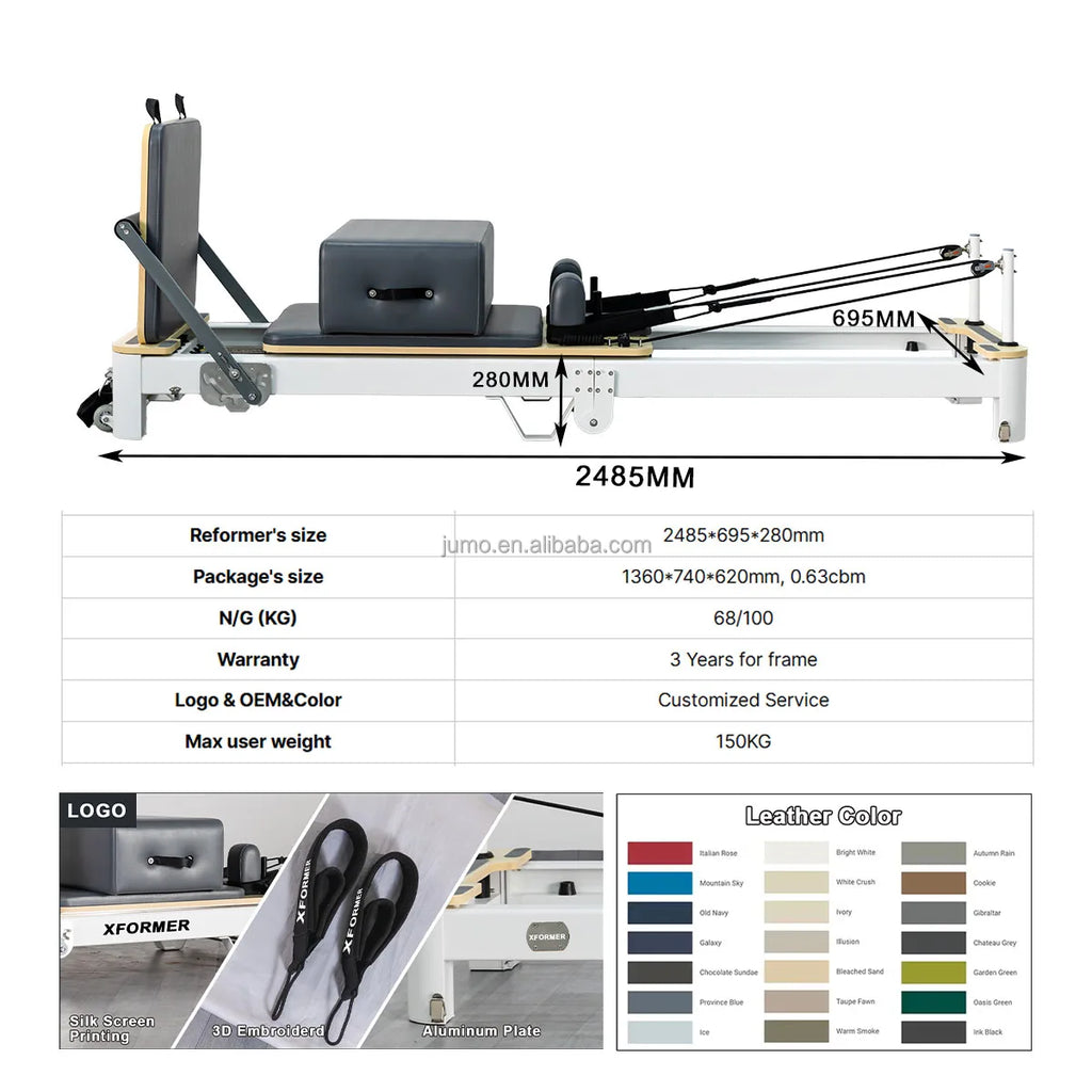 Foldable Aluminum Pilates Reformer FA01 Home Studio 237cm