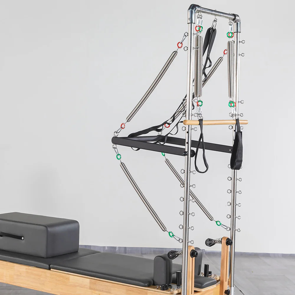Oak Wood Pilates Reformer with Half Tower 2325mm Black