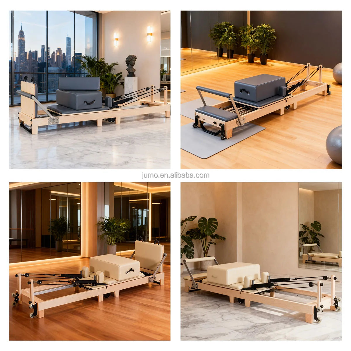 JUMO FW02 Foldable Pilates Reformer Maple Wood Black 255x66x63cm