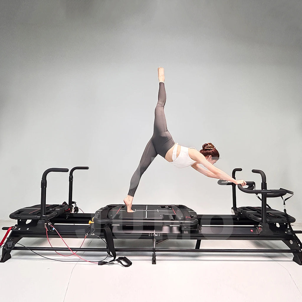 Aluminum Pilates Reformer Commercial Grade With Adjustable Resistance Black
