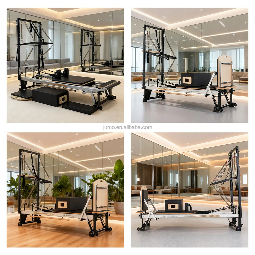 Adjustable Aluminum Pilates Reformer with Half Tower Black 255cm