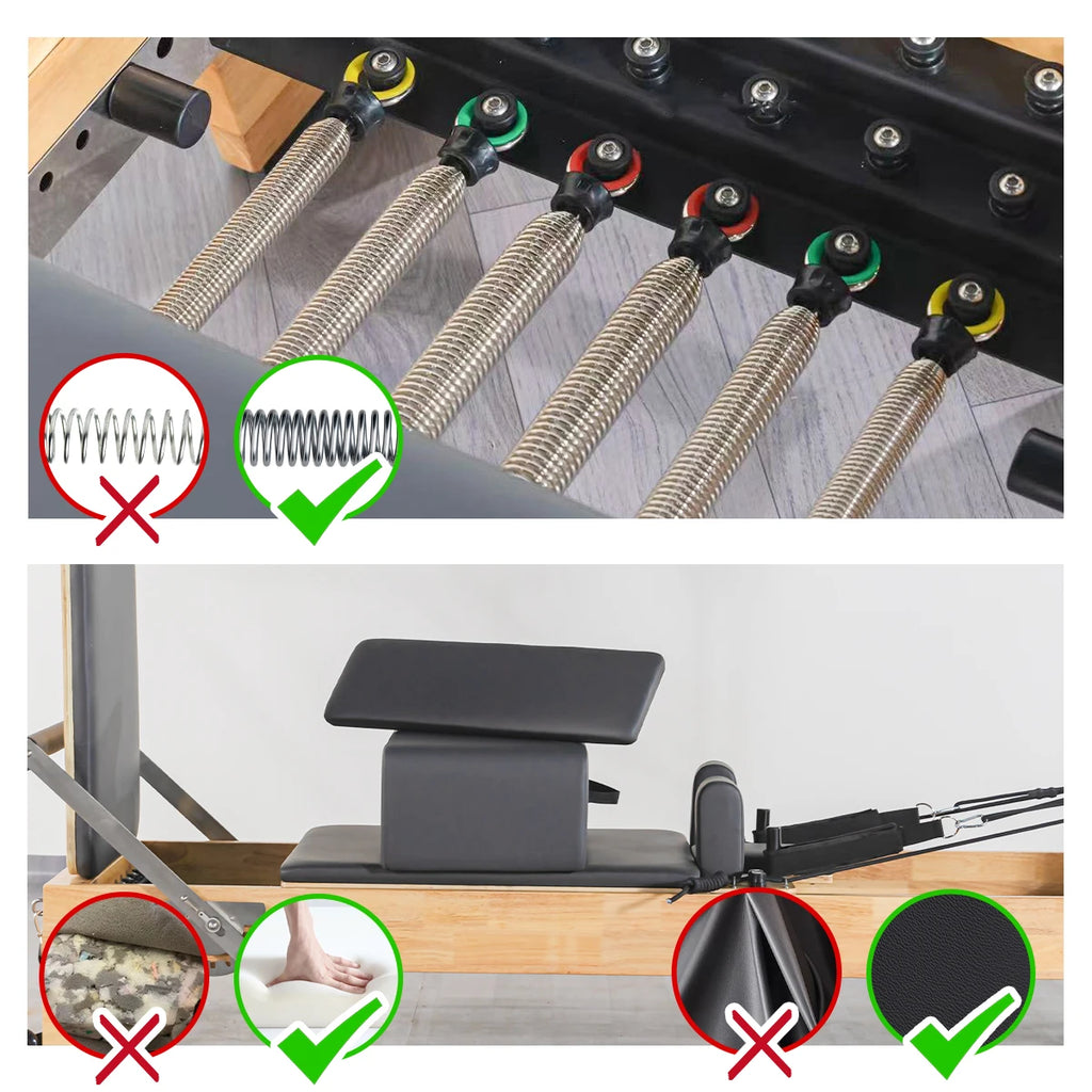 Oak Wood Pilates Reformer with Tower, Professional Studio Edition Black
