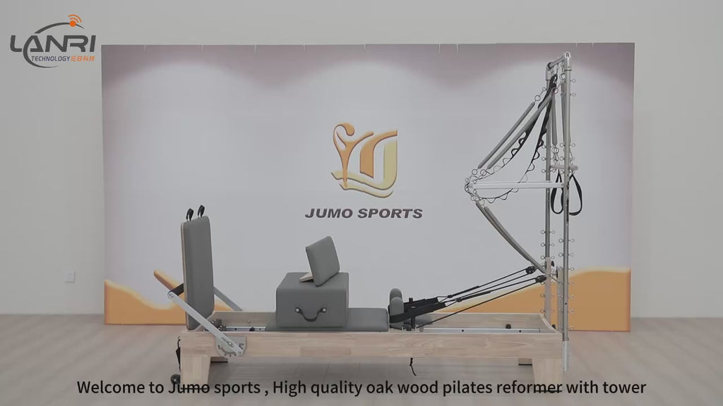 Oak Wood Pilates Reformer with Tower, Professional Studio Edition Black