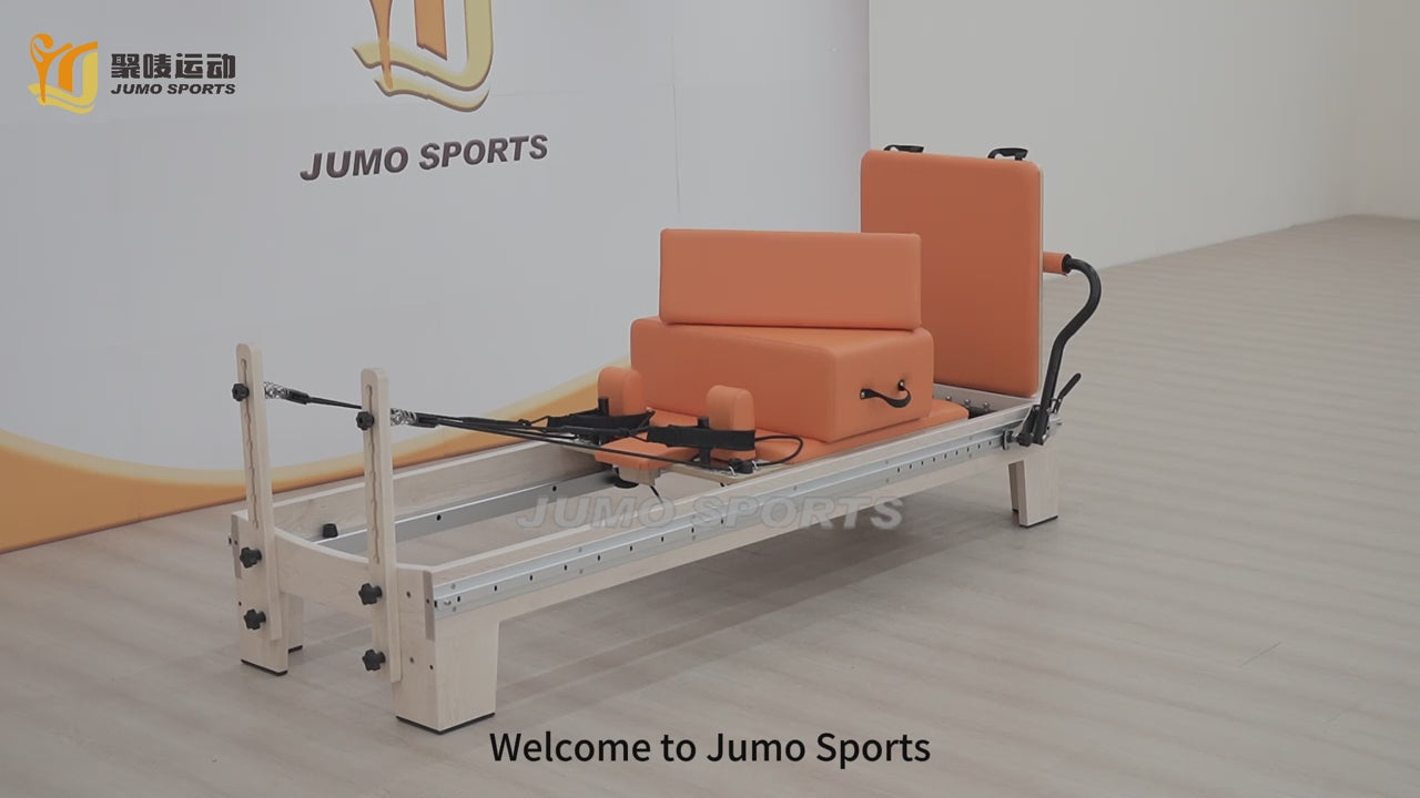 Maple Wood Pilates Reformer Machine Full Track Orange 2325mm