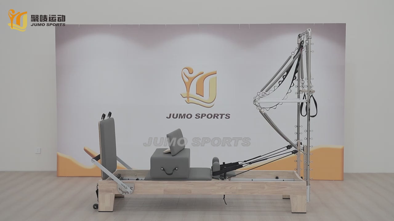 Oak Wood Pilates Reformer with Tower Adjustable Footbar