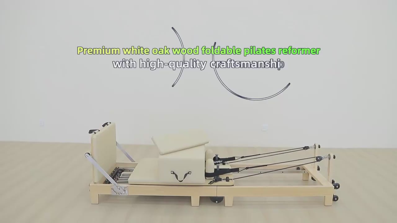 JUMO KFW Oak Wood Foldable Pilates Reformer Machine White
