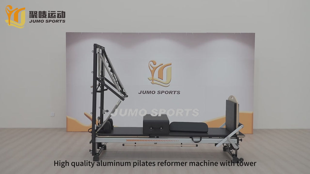 Adjustable Aluminum Pilates Reformer with Half Tower Black 255cm